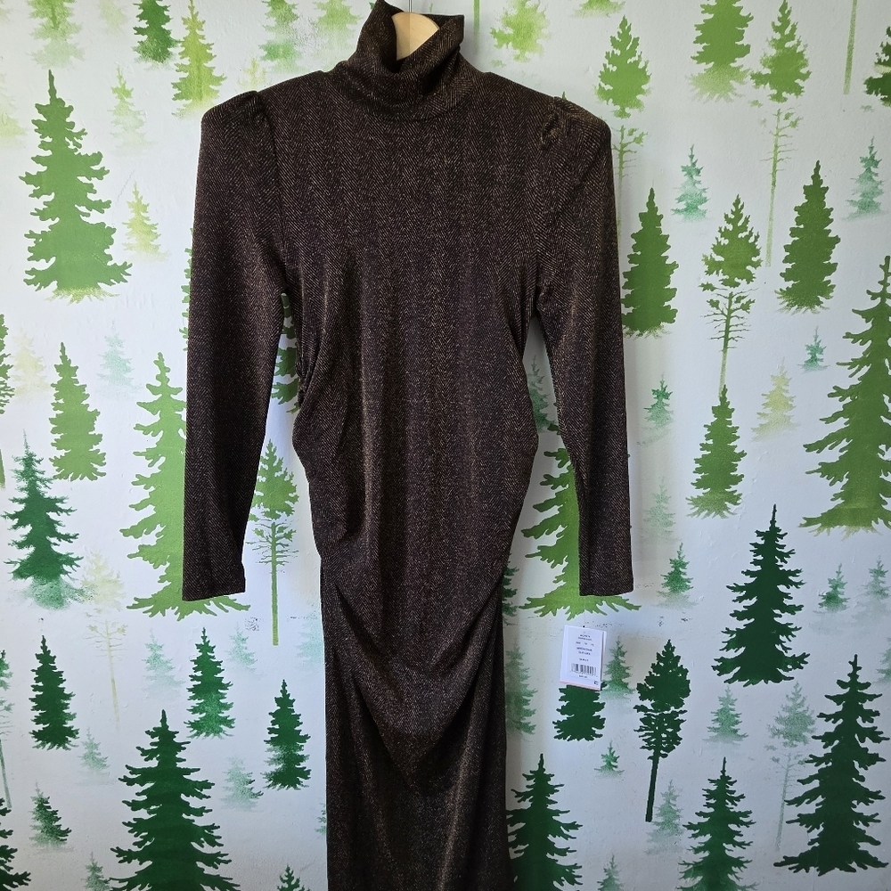 Motherhood Sparkle Turtleneck Long Sleeve Maxi Maternity Dress